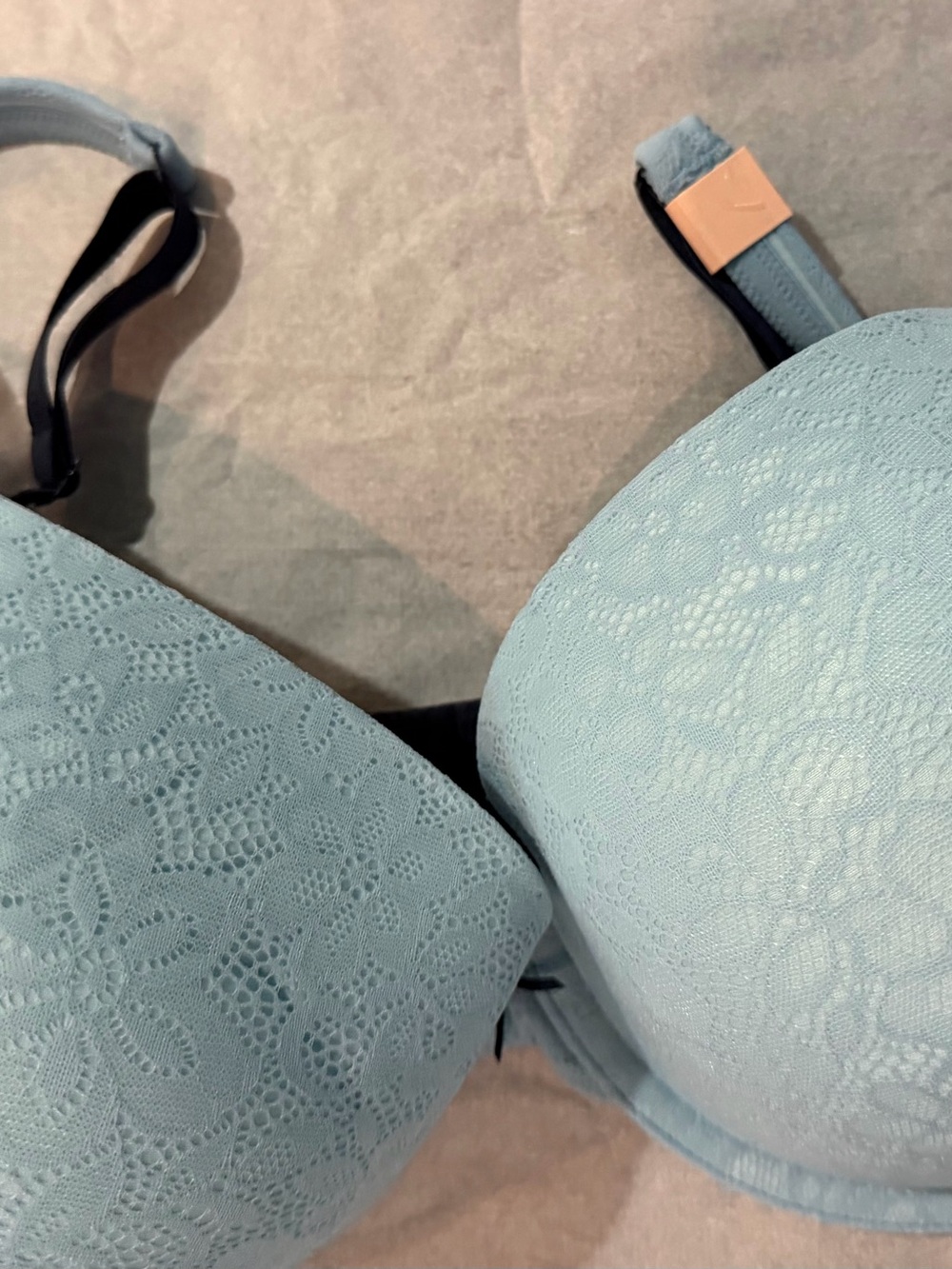 Cacique Light Blue Lace T-Shirt Bra with Navy Accents - Picture 2 of 4